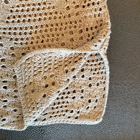 Free People Home Run Tan Crochet Knit Sweater with Yellow Trim size Small - Picture 8 of 11